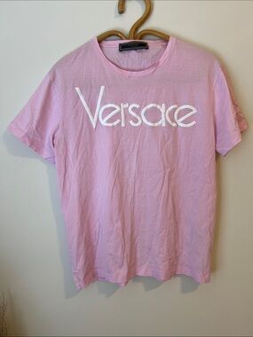 Versace Light Pink Embroidered Logo Tee